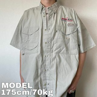 コロンビア(Columbia)の90s コロンビア 企業ロゴ PFG 刺繍フィッシングシャツ XL ベージュ(Tシャツ/カットソー(半袖/袖なし))