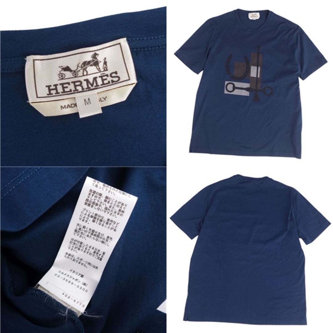 美品 エルメス HERMES Tシャツ カットソー ショートスリーブ コットン トップス メンズ イタリア製 M ネイビー