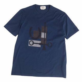 エルメス(Hermes)の美品 エルメス HERMES Tシャツ カットソー ショートスリーブ コットン トップス メンズ イタリア製 M ネイビー(Tシャツ/カットソー(半袖/袖なし))