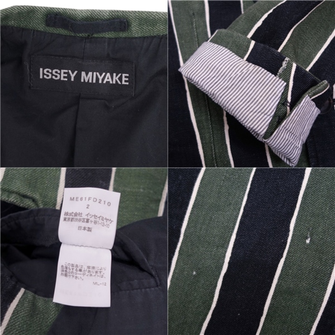 ISSEY MIYAKE(イッセイミヤケ)のイッセイミヤケ ISSEY MIYAKE ジャケット テーラード ストライプ リネン アウター メンズ 2(M相当) グリーン/ブラック メンズのジャケット/アウター(テーラードジャケット)の商品写真
