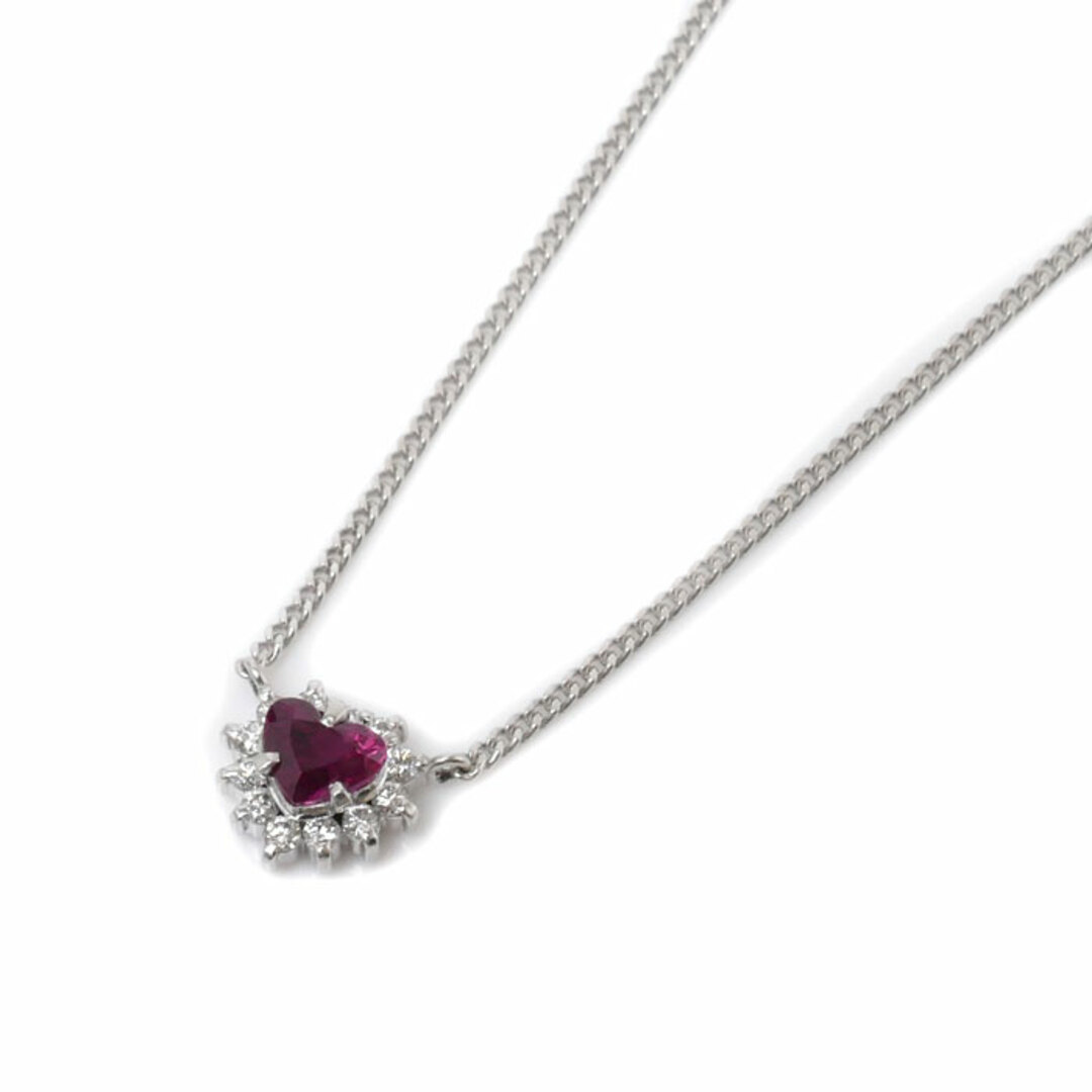 Pt900プラチナ Pt850プラチナ ネックレス ルビー0.415ct ダイヤモンド0.15ct 3.8g 40.5cm ハート レディース