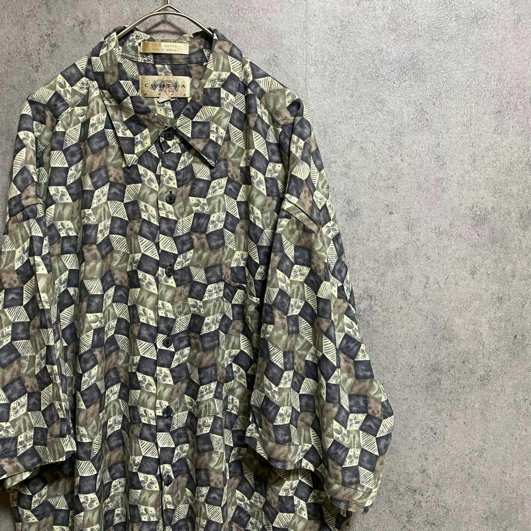 90s vintage 半袖 柄シャツ レーヨン メンズ 個性派