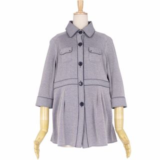 クレージュ(Courreges)の美品 クレージュ courreges ジャケット 七分袖 ストライプ ボタンフライ コットン アウター レディース 38(M相当) ネイビー(その他)