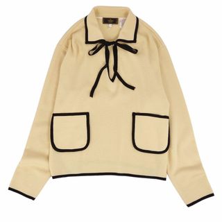 フェンディ(FENDI)のVintage フェンディ FENDI ニット セーター ブラウス ロングスリーブ リボン トップス レディース JI44 USA10 FB42(L相当) イエロー/ブラック(ニット/セーター)