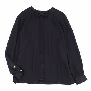 セリーヌ(celine)の美品 Vintage セリーヌ CELINE シャツ ブラウス ロングスリーブ リボン 無地 ゴールドボタン トップス レディース M相当 ブラック(シャツ/ブラウス(長袖/七分))