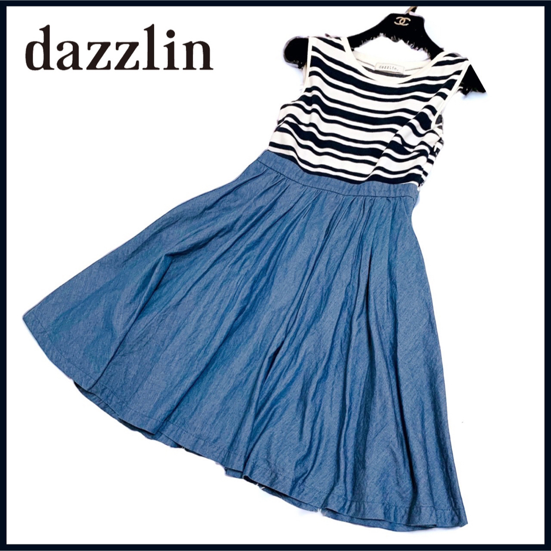 dazzlin(ダズリン)のdazzlin　ボーダー×デニム　Aラインワンピース　ノースリーブ レディースのワンピース(ロングワンピース/マキシワンピース)の商品写真