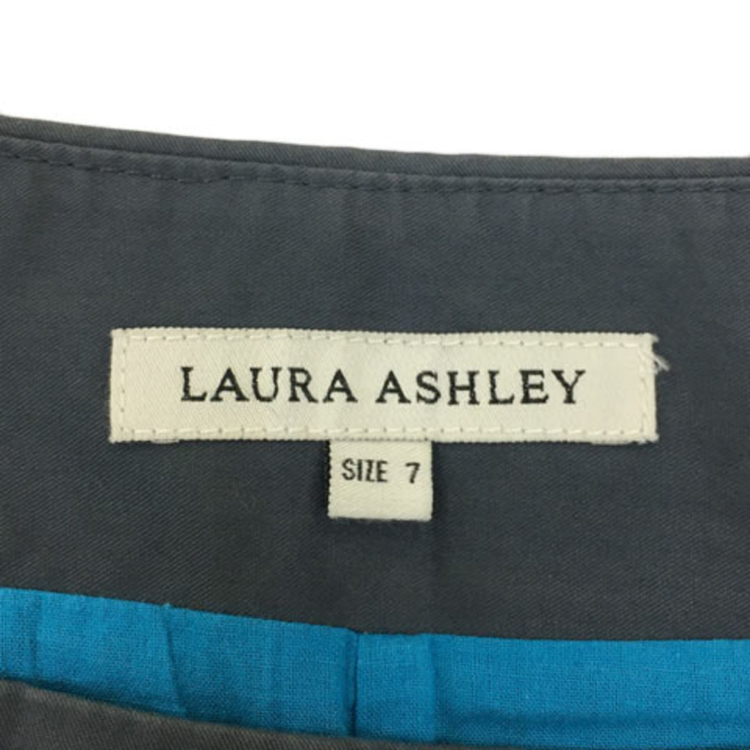 LAURA ASHLEY(ローラアシュレイ)のローラアシュレイ スカート 台形 膝丈 刺繍 タック 総柄 7 グレー 黄 レディースのスカート(ひざ丈スカート)の商品写真