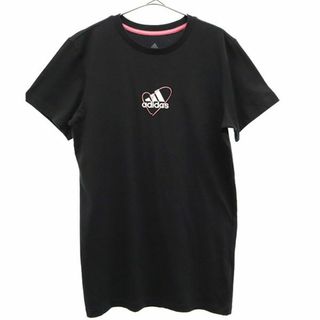 アディダス(adidas)のアディダス プリント 半袖 ワンピース L ブラック adidas ロゴ刺繍 レディース 【中古】  【230720】(ミニワンピース)