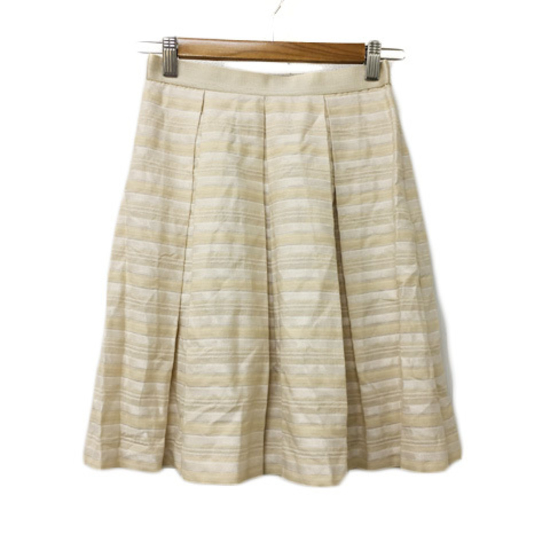 UNTITLED(アンタイトル)のアンタイトル スカート フレア プリーツ ミニ ボーダー 0 ベージュ レディースのスカート(ミニスカート)の商品写真