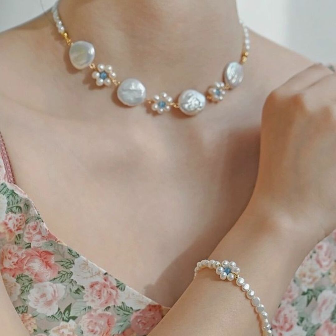whatever jewelry 淡水パール×フラワー レトロ ネックレス