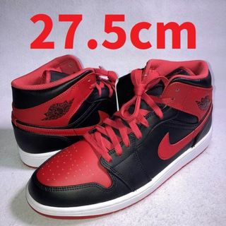 NIKE - エアジョーダン1 MID 黒 赤 白 27.5cm 箱付きの通販 by