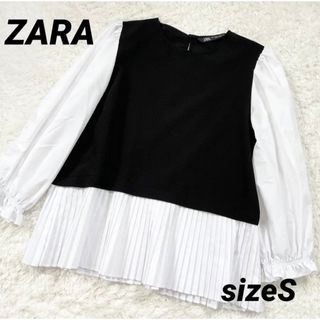 ザラ(ZARA)のZARA ザラ　ドッキング　シフォンプリーツ　プルオーバー　カットソー(カットソー(長袖/七分))