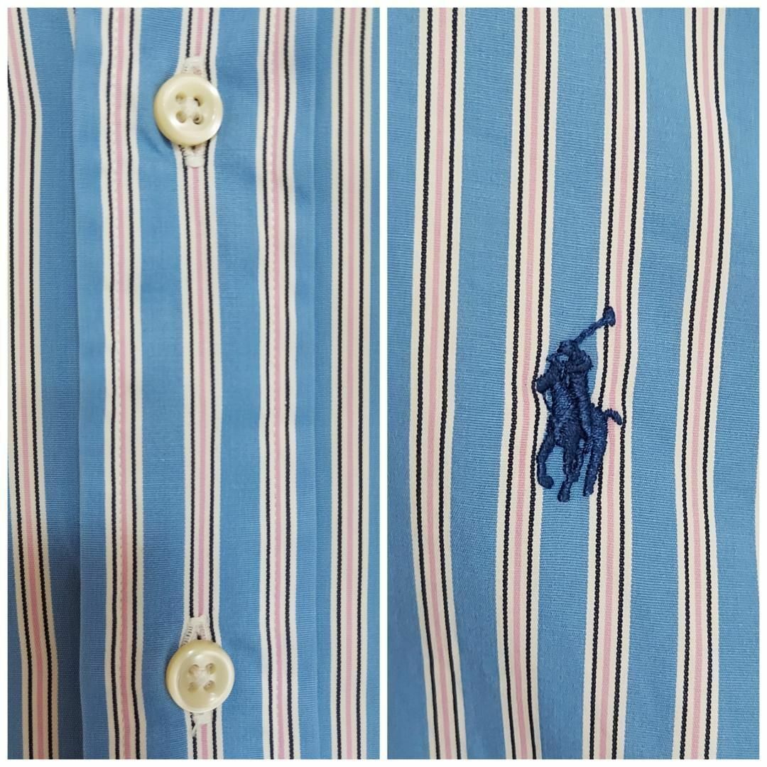 ラルフローレン BDストライプシャツ 刺繍ポニー L ブルー 青 ピンク 白 黒
