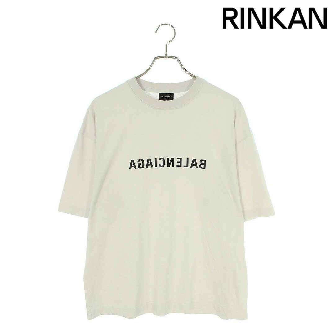 バレンシアガ  22AW  612966 TNVV8 ダメージ加工リバースロゴプリントTシャツ  メンズ XS