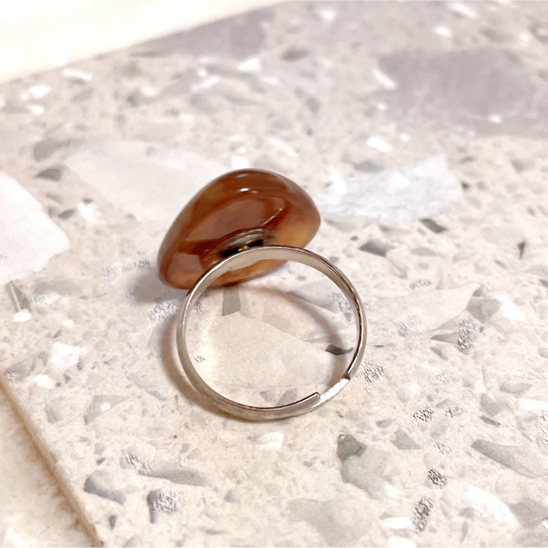 【select】マーブルブラウン　フリーサイズ　リング　指輪　天然石　美品 レディースのアクセサリー(リング(指輪))の商品写真