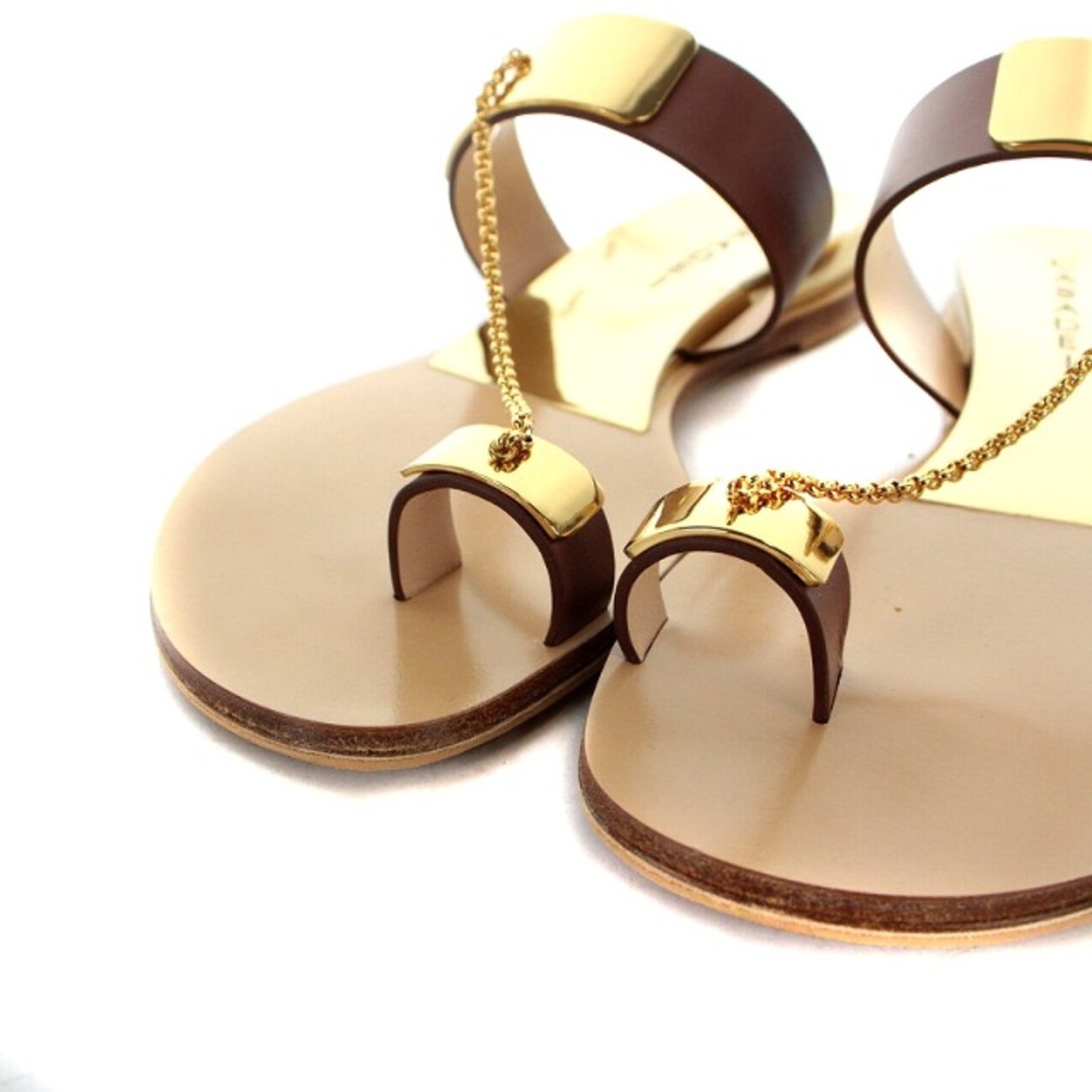 カサデイ CASADEI サンダル レザー 36 23cm ゴールド色 茶 レディースの靴/シューズ(サンダル)の商品写真
