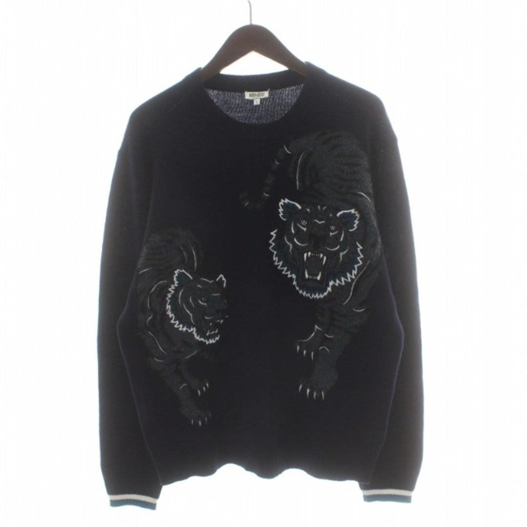 上質風合い KENZO Double Tiger sweater ニット セーター L 紺 メンズ