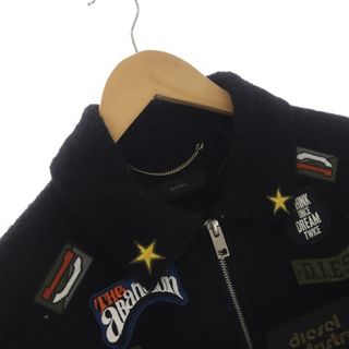 DIESEL フリースジャケット ジップアップ ワッペン M 黒 マルチカラー