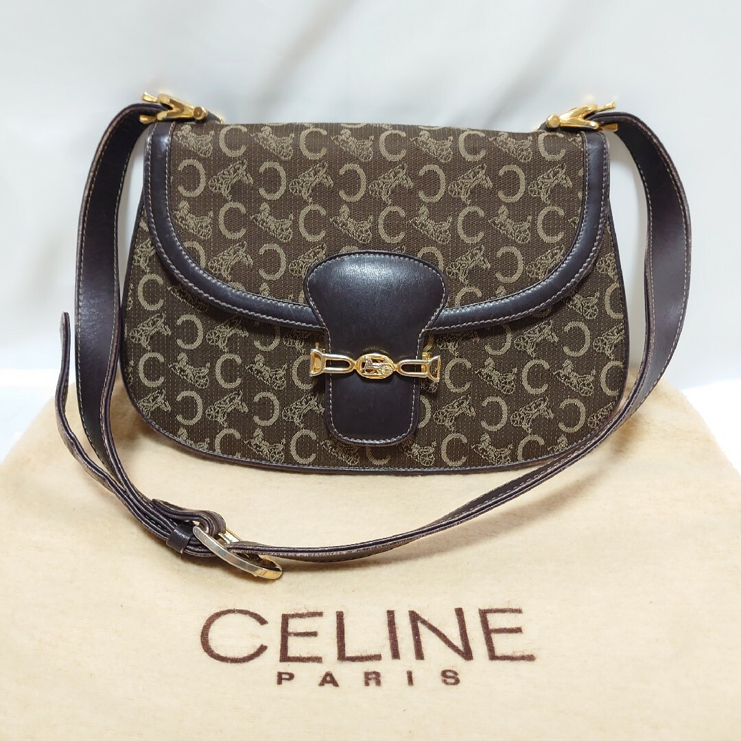 【超希少】CELINE セリーヌ　マカダム柄　ロゴ刻印　ワンショルダーバッグ　黒