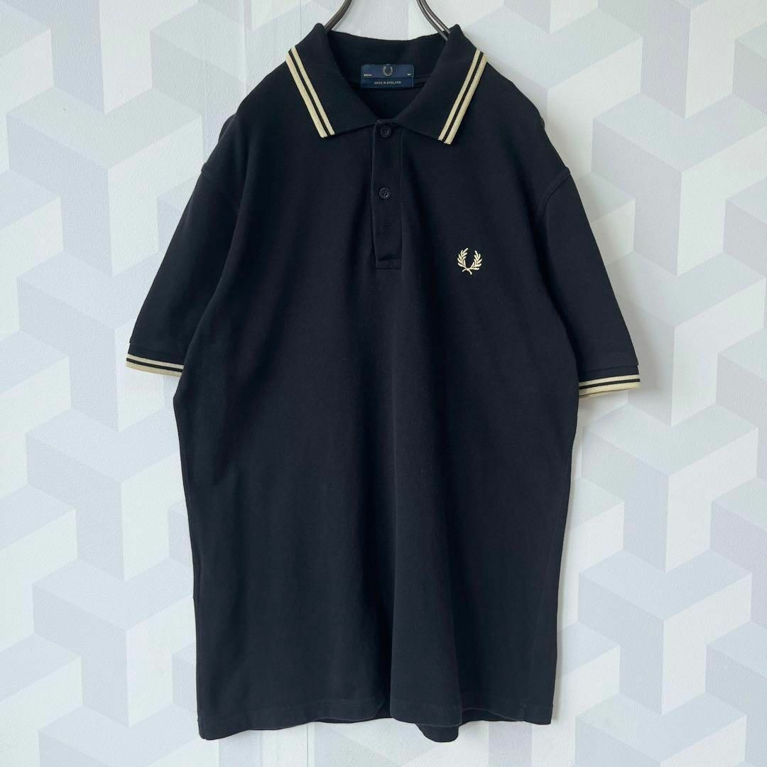 FRED PERRY(フレッドペリー)の【希少 イギリス製】状態 フレッドペリー サイズ40(L)刺繍 ポロシャツ 黒 メンズのトップス(ポロシャツ)の商品写真