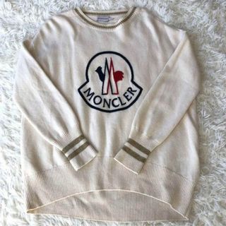 希少 モンクレール セーター ビッグロゴ刺繍 クルーネック カシミヤ 白 M