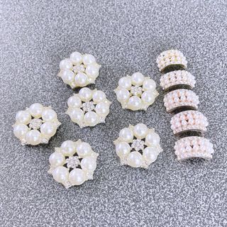 ♡新品♡パール&ラインストーン フラットバックボタン♡フラワーボタン(各種パーツ)