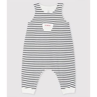 プチバトー(PETIT BATEAU)のプチバトー　ミニマリニエールサロペット　男女兼用　ユニセックス　ボーダー　(ロンパース)