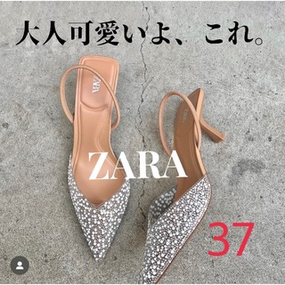 ZARA／フェイクパール ハイヒール スリングバックシューズ37【新品】完売品！