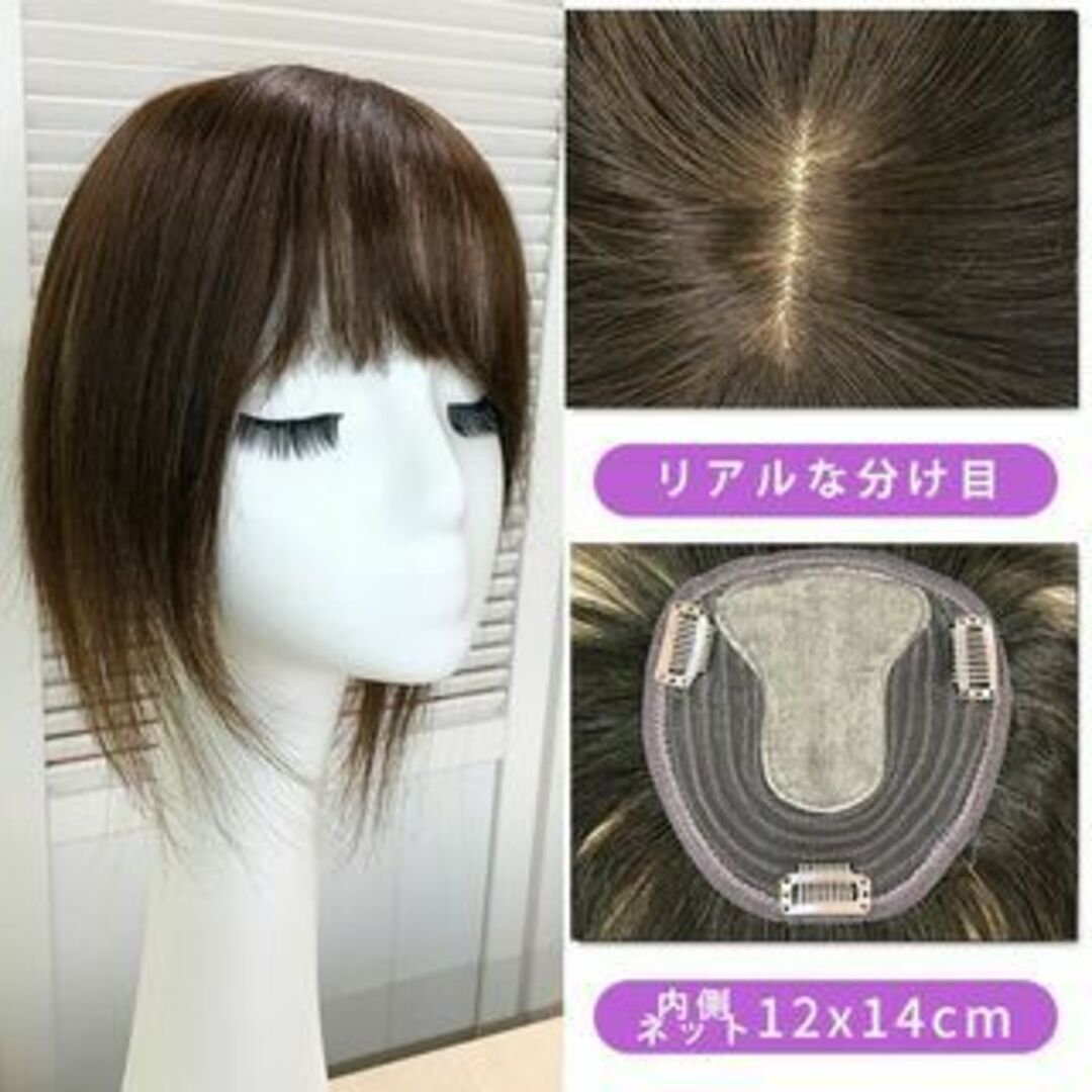 人毛100% 部分ウィッグ ヘアピース 頭頂部 ミックスブラウン【30cm】 レディースのウィッグ/エクステ(ショートストレート)の商品写真