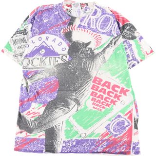 古着 90年代 SSI MLB COLORADO ROCKIES コロラドロッキーズ 総柄 スポーツプリントTシャツ USA製 メンズL ヴィンテージ /eaa355396(Tシャツ/カットソー(半袖/袖なし))