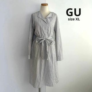 ジーユー(GU)のgu ジーユー　ストライプワンピース　ワンピース　XLサイズ　長袖　春服(ひざ丈ワンピース)