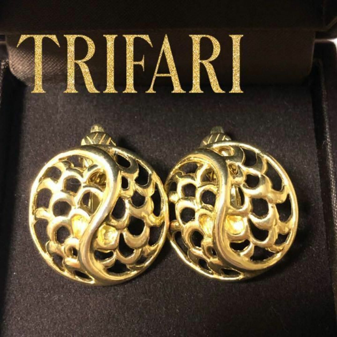 TRIFARI 美品透かしデザイン ヴィンテージイヤリング ゴールド - www