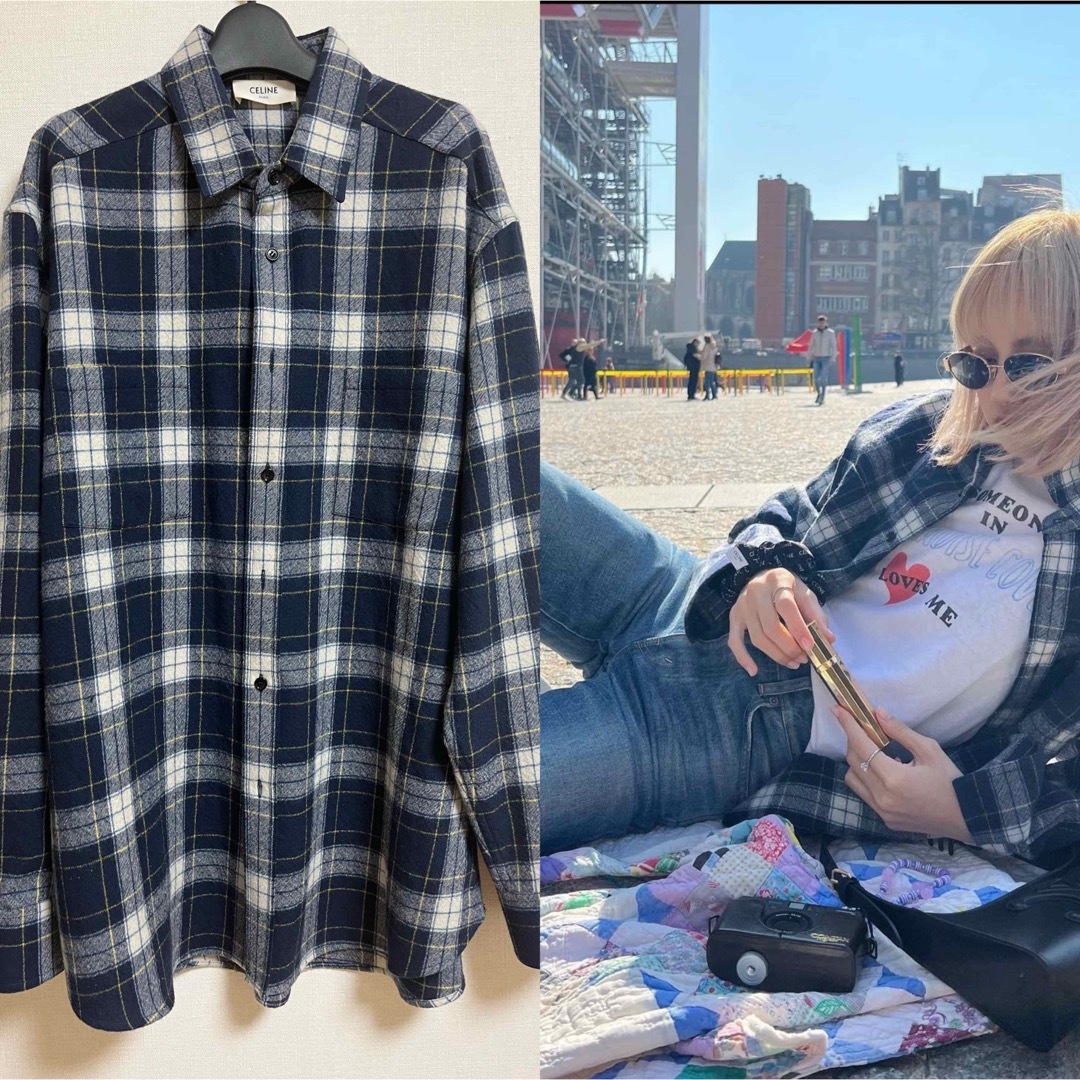 CELINE セリーヌ 21SS Loose Shirt In Checked Cotton ルーズチェック コットン長袖シャツ ブルー 2C486354M