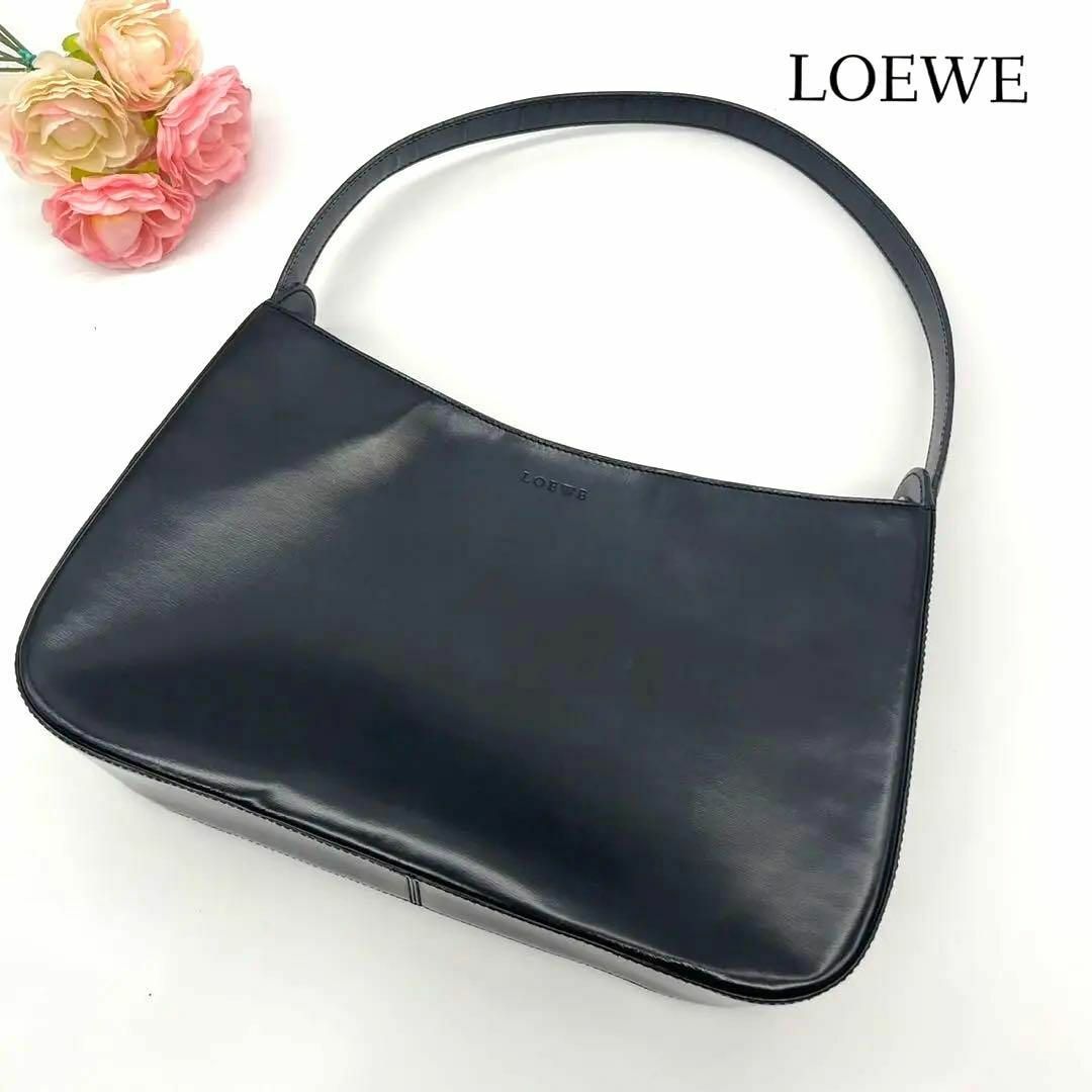 美品✨ロエベ ワンショルダーバッグ オールレザー ロゴ型押し ブラック