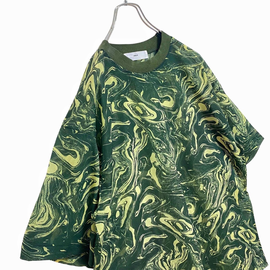 【人気】トーガ マーブル プリント シアー Tシャツ メンズ 48 グリーン
