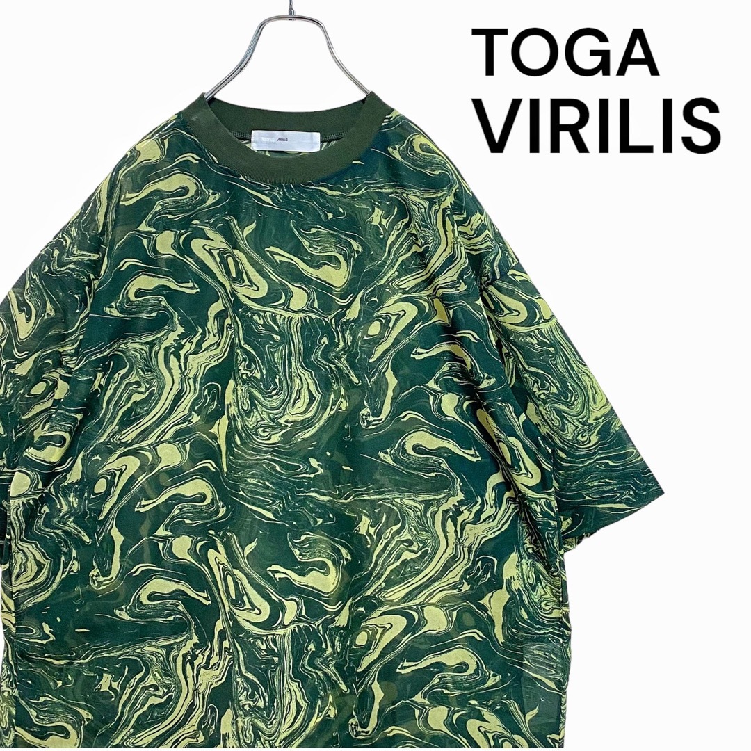 TOGA VIRILIS(トーガビリリース)の【人気】トーガ マーブル プリント シアー Tシャツ メンズ 48 グリーン メンズのトップス(Tシャツ/カットソー(半袖/袖なし))の商品写真