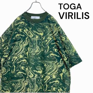 トーガビリリース(TOGA VIRILIS)の【人気】トーガ マーブル プリント シアー Tシャツ メンズ 48 グリーン(Tシャツ/カットソー(半袖/袖なし))