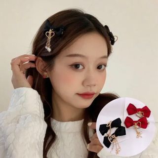 ヘアクリップ ミニリボン リボン 量産型 韓国 ハート ミニクリップ(バレッタ/ヘアクリップ)