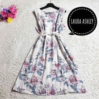 ローラアシュレイ(LAURA ASHLEY)のどろんぱ様専用大きいサイズ ノースリーブワンピース リネン  花柄(ひざ丈ワンピース)