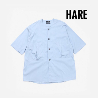 ハレ(HARE)の【廃盤】ハレ ノーカラー ミリタリーシャツ メンズ S サックスブルー(シャツ)