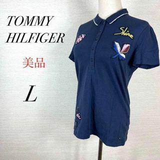 トミーヒルフィガー(TOMMY HILFIGER)の美品　トミーヒルフィガー　ワッペン付きポロシャツ　ロゴ　半袖　スポーツ　ゴルフ(シャツ/ブラウス(半袖/袖なし))