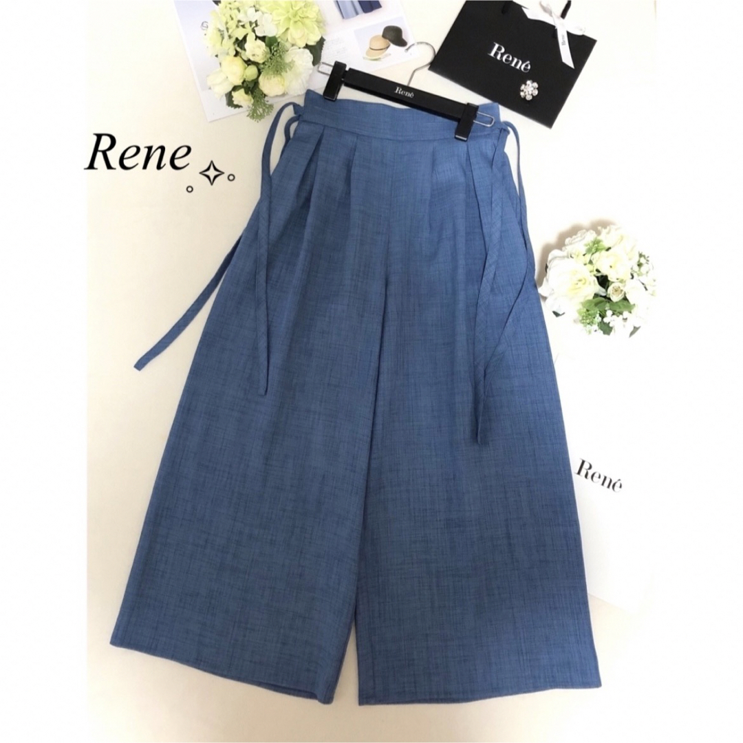 新品同様▫️ Rene 34♢✧ブルー系༚⁺ ワイド♢リボン✧パンツ | フリマアプリ ラクマ