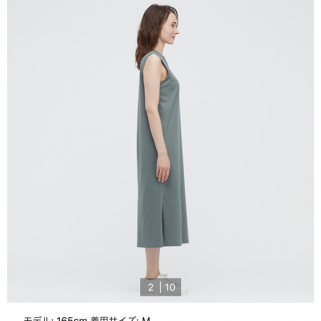 UNIQLO(ユニクロ)のマーセライズコットンスリットワンピース（ノースリーブ）ブラック レディースのワンピース(ロングワンピース/マキシワンピース)の商品写真