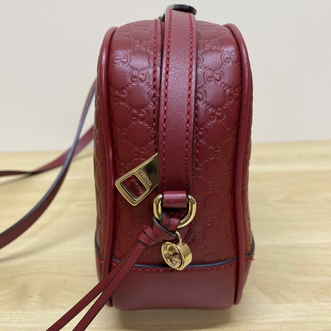 Gucci(グッチ)のGUCCI グッチ　マイクログッチ　シマ　レザー　ショルダーバッグ　レッド　赤系 レディースのバッグ(ショルダーバッグ)の商品写真