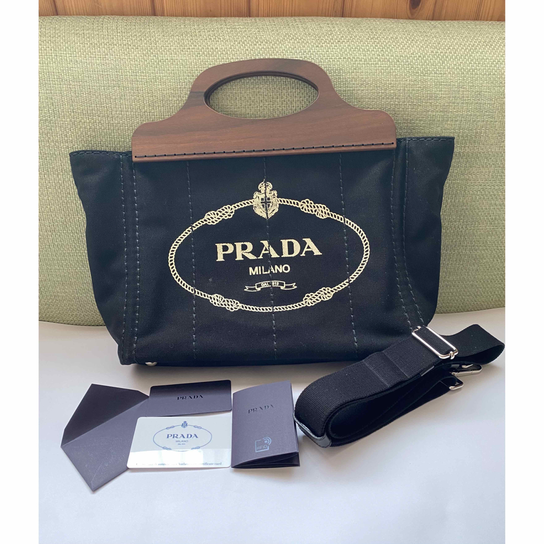 【美品】PRADA プラダ カナパ 木製ハンドル 1BG350