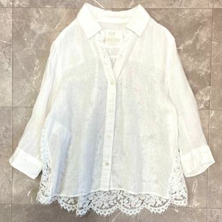 ニジュウサンク(23区)の美品♪23区×LIBECO  リネン7部袖シャツ　バックレースシャツ　麻　白(シャツ/ブラウス(長袖/七分))