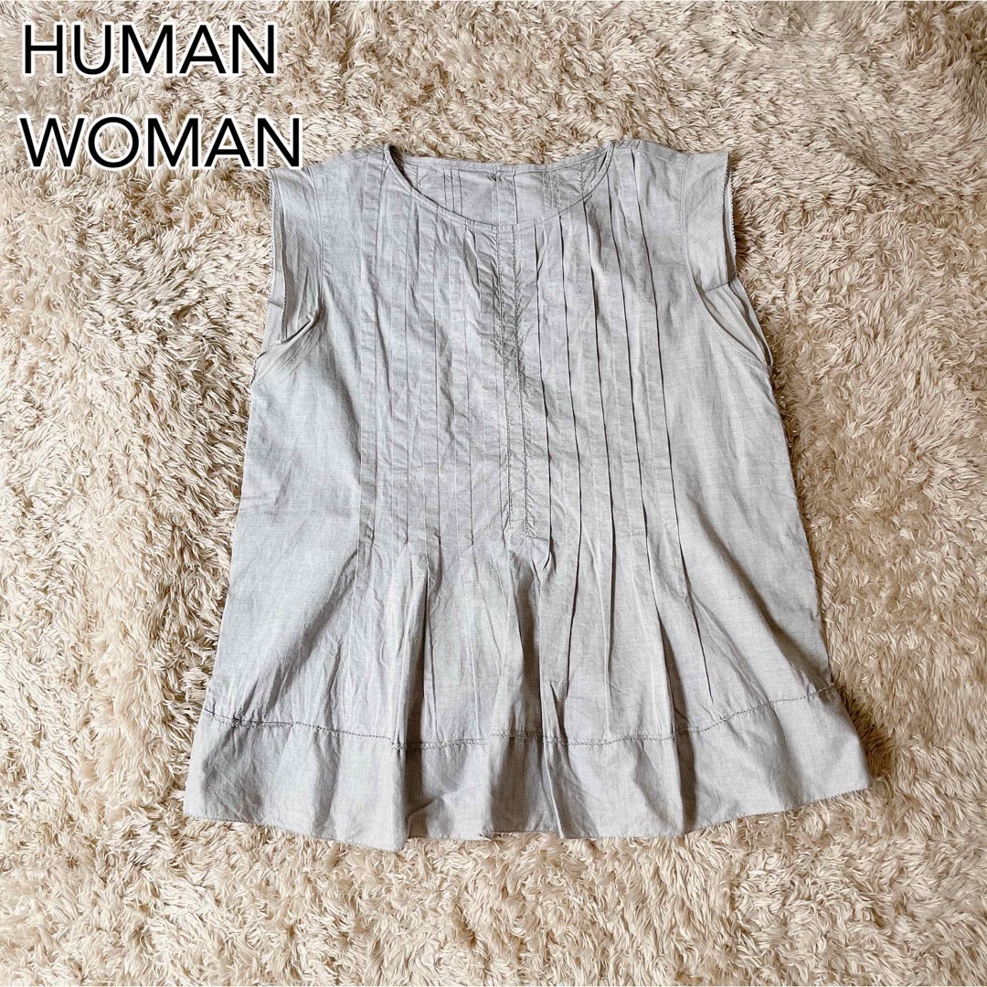 HUMAN WOMAN(ヒューマンウーマン)のHUMAN WOMAN コットン　トップス　カットソー　ノースリーブ レディースのトップス(カットソー(半袖/袖なし))の商品写真