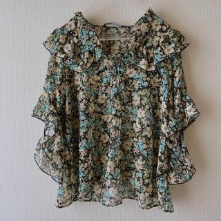 ザラ(ZARA)の❤️訳アリ❤️新品 ZARA ザラ シフォンブラウス  花柄 ボタニカル M(シャツ/ブラウス(長袖/七分))