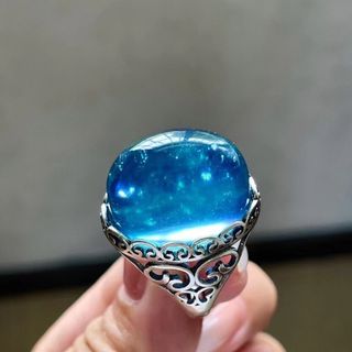 【高級】天然 アクアマリン リング s925 24.8*18.5mm(リング(指輪))