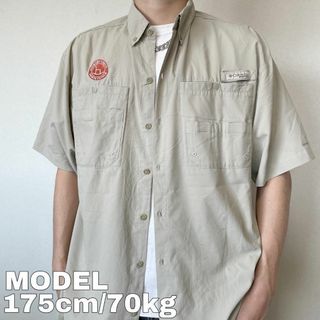 コロンビア(Columbia)の90s コロンビア PFG 刺繍フィッシングシャツ L ベージュ ポケット(Tシャツ/カットソー(半袖/袖なし))